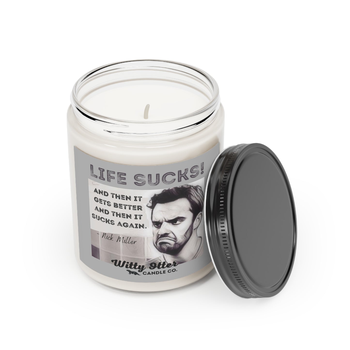 Nick Miller, Life Sucks 9 oz candle | New Girl show home decor | New Girl fan gift