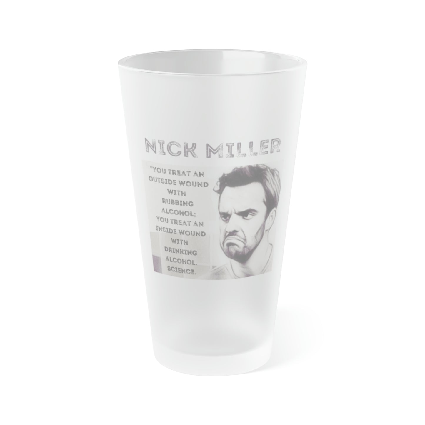 Nick Miller frosted beer Glass, 16oz, New girl fan gift, Nick Miller fan